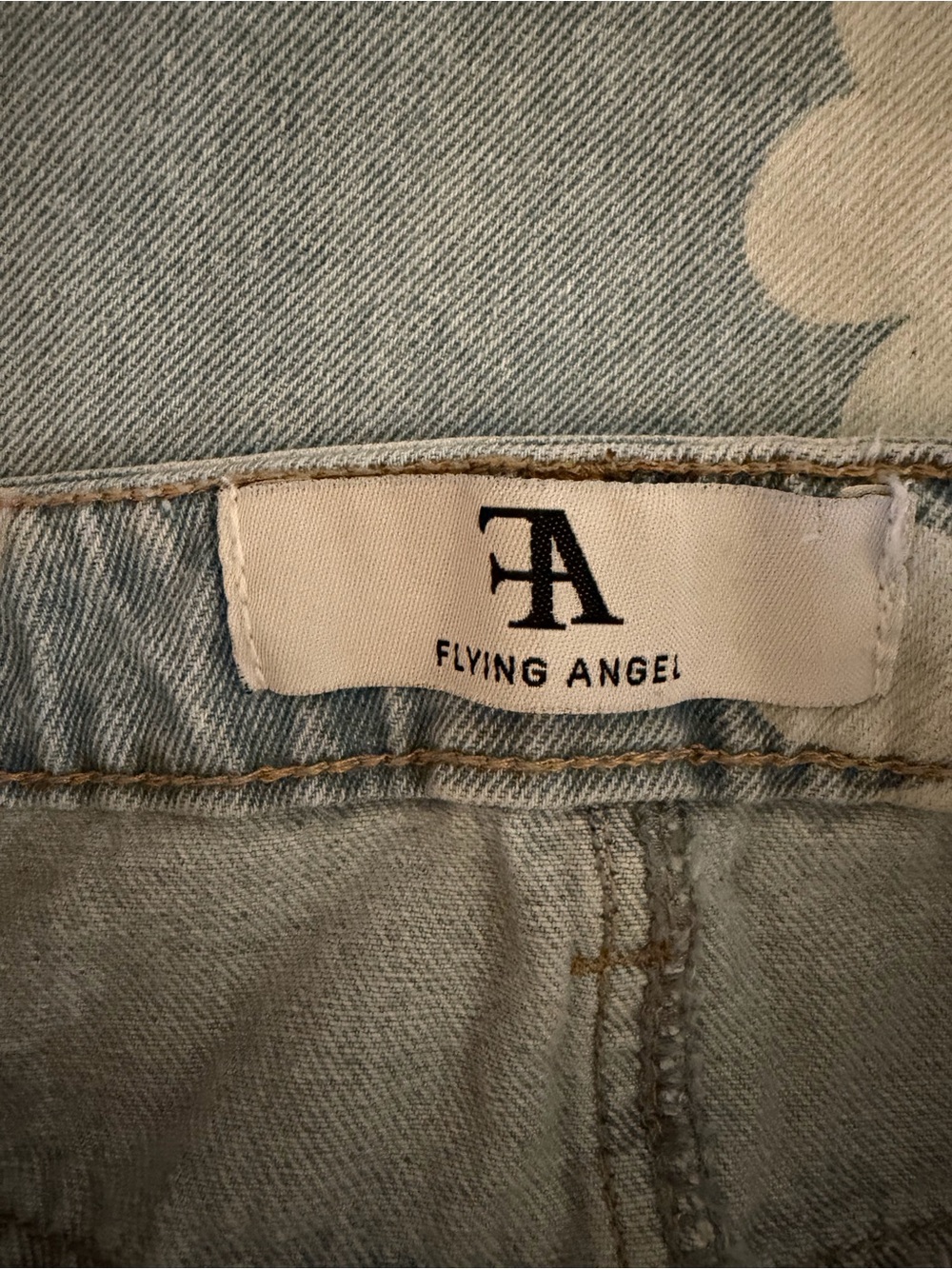 Flying Angel Floral Print Light Blue Wide Leg High Rise Jeans, Size 30 - Picture 7 of 8